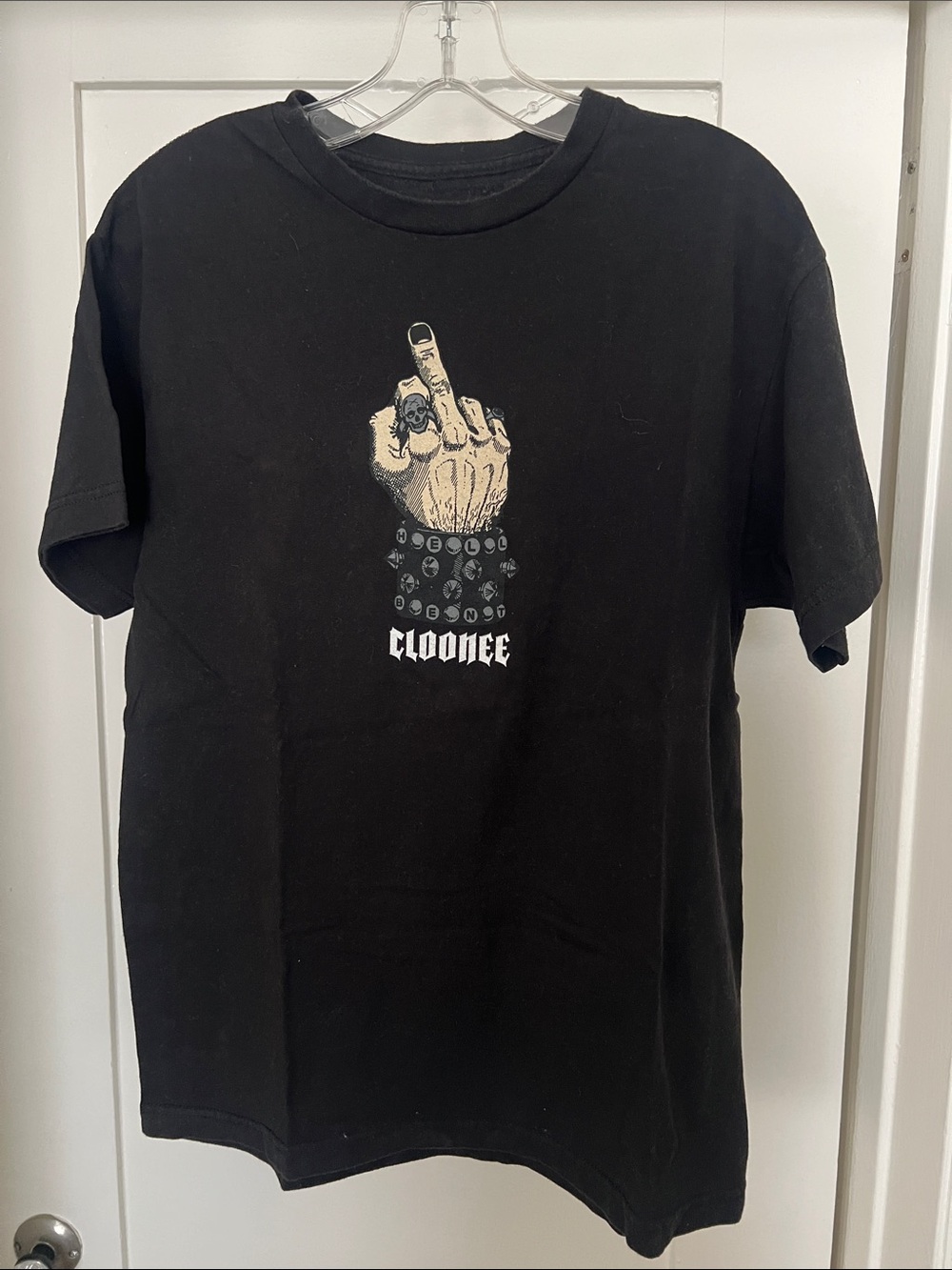 Black Graphic Short Sleeve Tee with Middle Finger Design